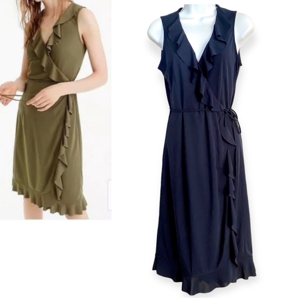 J. Crew Navy Blue Sleeveless Ruffle Wrap Dress XS Summer Officecore Romantic
